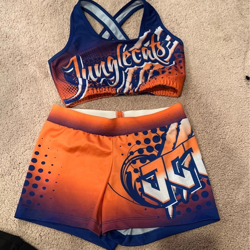 Jungle cats cheerleading sportsbra and spandex shorts comvo